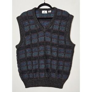 Vintage 90s Jockey Mens Sweater‎ Vest XL Sleeveless Knit Wool Blend Gray Grandpa